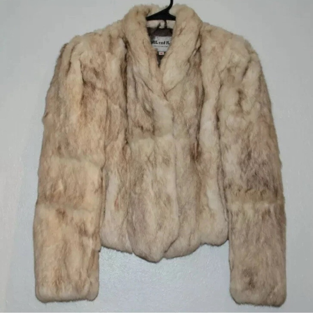 Vintage 1980s Split End Cream Real Rabbit Fur Jacket